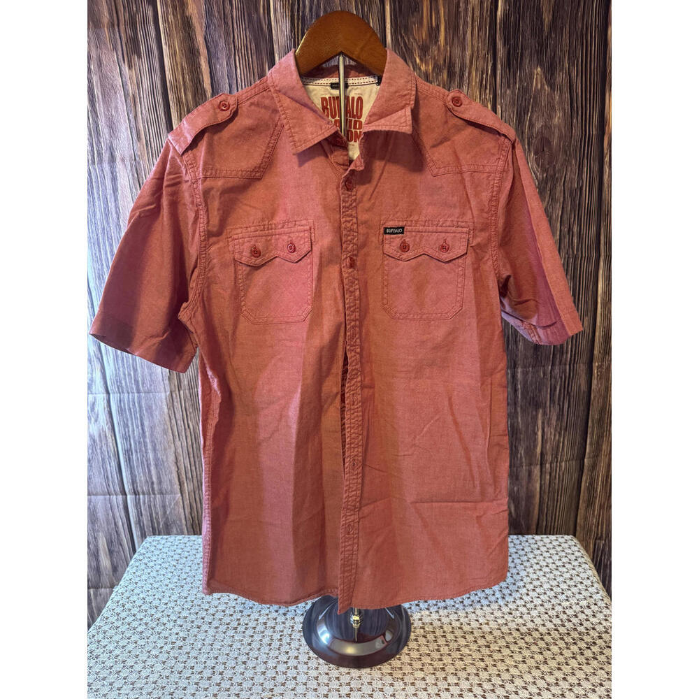 Buffalo David Bitton Men's Short Sleeve Button-Up Shirt‎ Red Medium Cotton